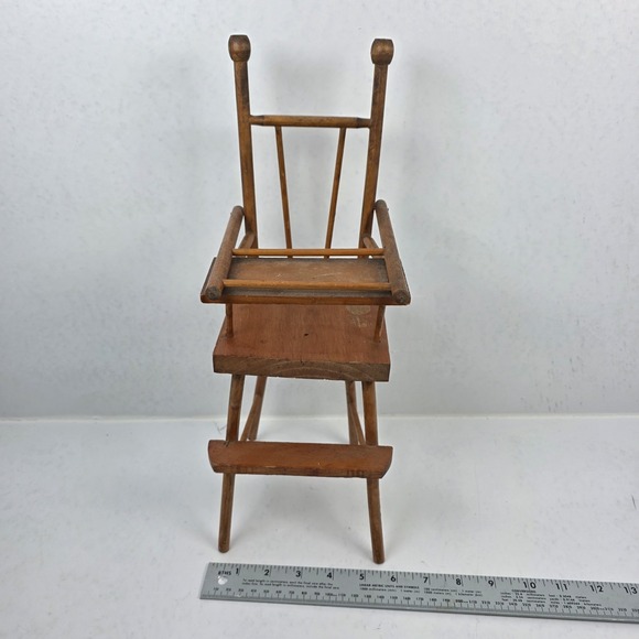 Vintage Doll or Teddy Bear Wood High Chair Movable Lap Tray 15" - Picture 8 of 9